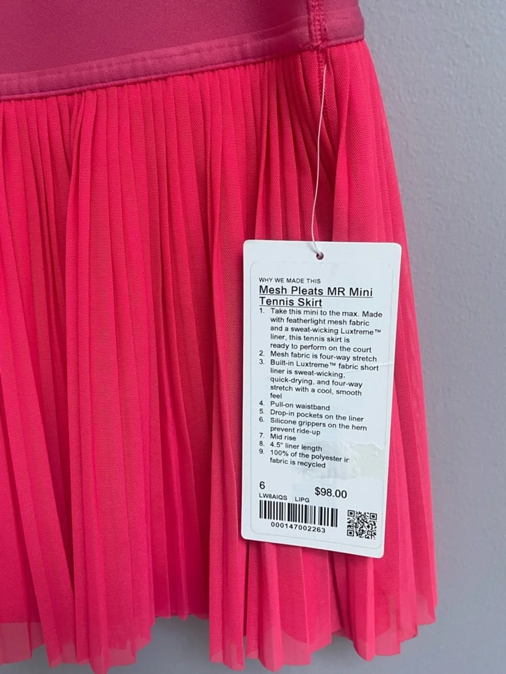 lululemon athletica Pleated MR Mini Tennis Skort- Hot Pink - Picture 3 of 5